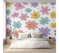 Cartoon Flower Photo Wallpaper, Cute Girl Colorful Floral Wallpaper Mural, 366x254cm Wall Paper for Bedroom Living Room, Non-Woven Wall Mural Room Decor EL&D62