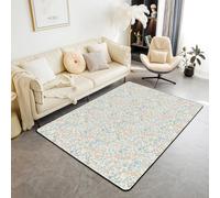 Cartoon Flowers Kids Area Rug,Leaf Leaves Plant Botanical Indoor Floor Mat Entrance Rug for Girls Boys,Floral Boho Vintage Non Slip Rug,Pink Blue Couch Living Room Decor,3'x5'