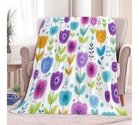 Cartoon Flowers Throw Blanket Ultra Soft Warm All Season Blankets, White Decorative Fleece Blankets for Bed Chair Car Sofa Couch Bedroom 180 x 220 cm