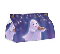 Cartoon Flying Ghost Playing The Violin Tissue Box Cover Rectangle Modern PU Leather Napkin Holders for Bathroom Kitchen Office Bedroom