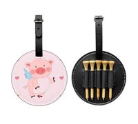 Cartoon Flying Pig Black Golf tee Storage Bag, Multifunctional Golf tee Storage Bag for Men, Durable PU Material