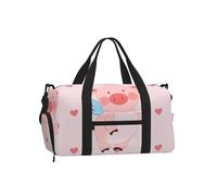 Cartoon Flying Pig Duffel Bag with Shoe Compartment - Lightweight Water-Resistant Holdall Gym Bag with Built-in Wet and Dry Separation Pouch