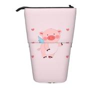 Cartoon Flying Pig Expandable Stand Pencil Pouch, Multi-Design Oxford Fabric, Adjustable Height, Multi-Use Cosmetic Bag