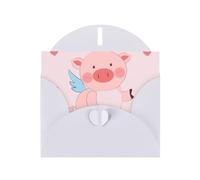 cartoon flying pig Greeting Card with White Envelope Holidays Birthdays Weddings Anniversaries Write Unique Blessings