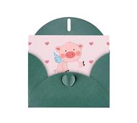 Cartoon Flying Pig Greeting Cards For All Occasions - Blank Greeting Cards With Envelopes, Holiday Cards 4x6 Inches (Horizontal) Dark Green