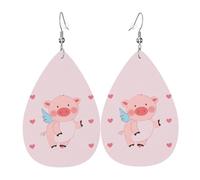 cartoon flying pig Leather Earring Pairs Teardrop Faux Leather Earrings Set for Women Lightweight Leather Dangle Drop Earrings.