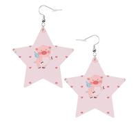 cartoon flying pig Prints Leather Star-Shaped Earrings Lightweight And Stylish Accessories For Parties Dances And Everyday Life.