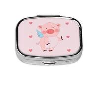 Cartoon Flying Pig Square Pill Storage Box, Travel Portable Mini Pill Box, Vitamin Medicine Storage Box (2 Compartment Pill Box)