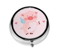 Cartoon Flying Pig Take-Along Pill Box, Portable Round Pill Box, fits in Your Purse Pocket Lightweight 3 Compartment Pill Box,