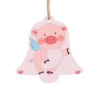 cartoon flying pig Wooden Tree Ornaments Bell Shape 6 PCS, Hanging Decorative Pendants, Vintage Design for Holiday