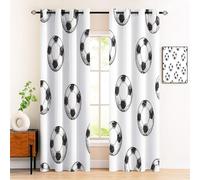 Cartoon Football Small Kitchen Curtains Retro Hand-Painted Window Treatment Boho Modern Cafe Short Curtains For Bathroom Dining Room Black And White Treatment Drapes W34 Xl54