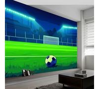 Cartoon Football Sport Stadium Photo Wallpaper Green, Non-Woven Premium Fleece 350 x 256 cm (WxH) Large Wall Mural, for Bedroom Living Room Decoration Poster