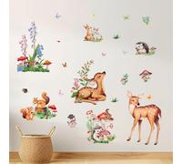 Cartoon Forest Animal Rabbit Deer Squirrel Wall Stickers Kids Nursery, Living Room, Bedroom, Study, Kitchen Decoration Self Adhesive Mural Painting