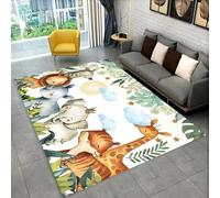 Cartoon Forest Animals Elephant Lion Giraffe Carpet Rug for Living Room Children's Room Decoration,Kids Play Crawl Soft Floor Mat, Rug for Living Room, Bedroom, Hallway, Game Room, 100x120 cm