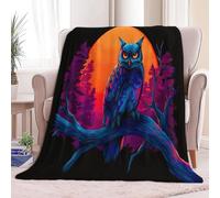 Cartoon Forest Sunset Owl Print Throw Blanket for Kids, Deep Olive Grey Soft Cozy Fluffy Flannel Blanket for Girls - 79 x 87 in Warm Fleece Bedding for Teen Sofa Couch Birthday Gift, 200 x 220 cm