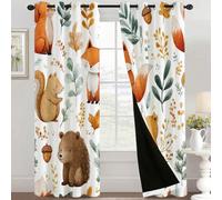 Cartoon Forest Wild Animal Curtains Blackout, 66x90 Inch 2 Panels - Leaf Floral Botanical Pattern Black Out Curtains, Home Decor, 90 Drop Eyelet Window Drapes for Bedroom, Living Room VA#307