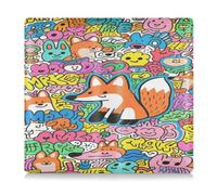 Cartoon Fox Art Doodle Leather Toursuit car Registration and Insurance Card Holder Document Wallet for ID, Driver's License, Key Contact Information Cards