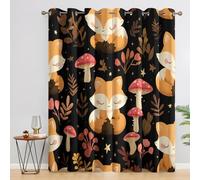 Cartoon Fox Curtains Blackout, 90x108 Inch 2 Panels - Black Leaf Mushroom Pattern Black Out Curtains, Home Decor, 108 Drop Eyelet Window Drapes for Bedroom, Living Room PD&37