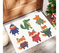Cartoon Fox Door Mats 50 X 80 Cm,Washable Indoor Doormat Tpr Non-Slip, Dirt Trapper Front Door Mat Inside, Illustration Animals Absorbent Entrance Rug For Entryway, Pets And Dogs - White