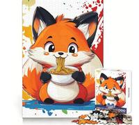 Cartoon Fox Eating Noodles Illustration 1000 Piece Jigsaw Puzzles for Adults Teenagers Think Training Easy Relaxation Defined Edges Thoughtful Xmas (50x75cm)