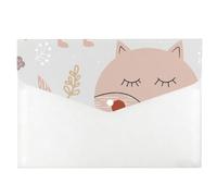 Cartoon Fox Face A4 Folder, A4 Clear Plastic Folders, Day Folder, School Stuff Small Plastic Wallets, Expanding File Organiser with Snap Button, Document Bag for School Office Home Travel