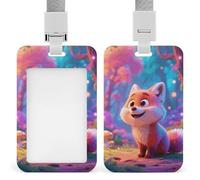Cartoon Fox Id Badge Holder Retractable Badge Holders Heavy Duty Plastic Id Card Holder with Lanyard Waterproof Name Tag Sleeve for Nurses, Teachers, Office Professionals