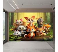 Cartoon Fox Non-Woven Wallpaper Squirrel/Rabbit 3D Mural Modern Art Photo Wallpaper 500X280Cm (Wxh), for Bedroom Living Room Tv Backdrop Hallway Hall Lounge