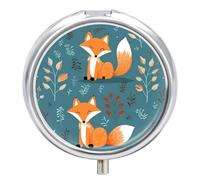 Cartoon Fox Pattern Pill Box 3 Compartments Portable Travel Pill Box with Metal Round Mirror Medicine Storage Container for Storage