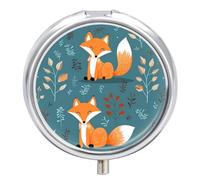 Cartoon Fox Pattern Pill Box Medicine Pill Organizer 3 Compartment Daily Pill Case Small Pill Container Round Pill Holder Travel Pill Box Metal Pill Case for Purse Pocket