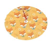 Cartoon Fox Pattern Plush Christmas Tree Skirt, Soft Flannel Christmas Tree Decoration With Red String Ties, Easy To Install Holiday Ornament For Xmas