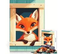 Cartoon Fox Peeking Through Window Jigsaw 1000 Pieces for Teenagers Sharp Memory Easy Relaxation Neat Edges Joyful Xmas (38x26cm)