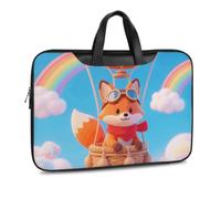 Cartoon Fox PU Leather Laptop Tote Bag | Water Resistant Notebook Carrying Case with Handheld Strap, Computer Protector for Business Commute Daily Office Use