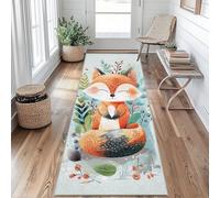 Cartoon Fox Runner Rug 80x200 cm Long Washable, Cute Jungle Animal Carpet Runners for Hallway Non Slip, Kitchen Entryway Hall Bedroom Decor, Soft Low Pile afJ129