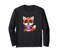 Cartoon Fox with Donut Joyful Design Long Sleeve T-Shirt