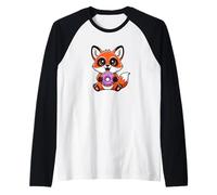 Cartoon Fox with Donut Joyful Design Raglan Baseball Tee
