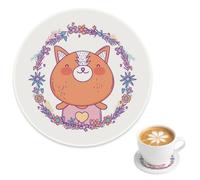 Cartoon Fox Wreath Decorative Non Skid Mug Coaster 4 Pack, Orange Pink Fox Floral Coasters Round for Table, Desk Cup Mats Coffee Bar Decoration, Gift for Teacher Parents, 4 Inch