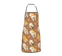 Cartoon French Bulldog Pug Shiba Dog Brown Apron for Women Men Teen with Pockets Aprons for Cooking Chef Kitchen BBQ