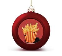 Cartoon Fries Christmas Tree Ornaments 1.6 Inch Shatterproof Pc Plastic Balls with Lanyard Baubles Hanging Christmas Ball Ornaments for Xmas Tree Holiday Party Wedding Home Decorations-red