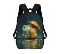 Cartoon Frog And Duckling Under Umbrella in Rain Children's 17 Inch Backpacks 3D Printed Backpack for Kids Travel Rucksacks Book Bags Kids School Bag