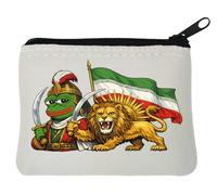Cartoon Frog and Lion with Flag Neoprene Coin Purse Pouch 10x11cm White