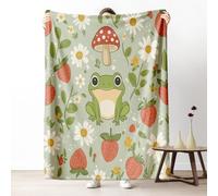 Cartoon Frog Blanket 30x40 Inch, Daisy Strawberry Floral Fleece Throw Blanket for Couch Bed, Cute Animal Soft Blankets Cozy Lightweight Flannel Small Blankets Warm for All Season