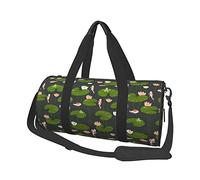 Cartoon Frog Carp and Lotus On A Dark Women Foldable Large Travel Duffel Duffle Bag Overnight Carryon Shoulder Sport Gym Bag