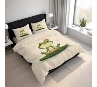 Cartoon Frog Double Size Duvet Cover Sets - 3 Pcs Lotus Leaves Lotus Bedding Set Reversible Soft Microfibre Quilt Covers & 2 Pillowcases with Zipper Closure LGS14sL