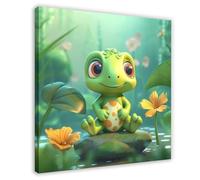 Cartoon Frog Holding An Egg on A Lotus Leaf Canvas Poster Wall Art Decor Print Picture Paintings for Living Room Bedroom Decoration 28x28inch(70x70cm)