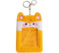 Cartoon Frog Plush Card Holder with Keychain Buckle 14x9x2cm | See through Window, Sturdy Fabric Finish, Yellow Tone, for Id Cards, Lanyards, Desk Display