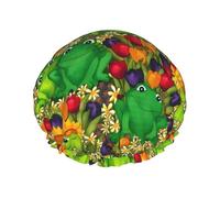 Cartoon frog Print Shower Cap for Women & Men â€“ Reusable Double-Layer Bath Hair Cap with Elastic Strap L