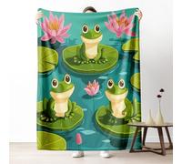 Cartoon Frog Queen Size Blanket for Bed, Kawaii Animal Microfiber Blanket 86x94 Inch, Cute Amphibian Floral Couch Throw Blankets Fall Blankets Soft Warm Cozy for Camping Travel Picnic