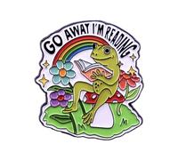 Cartoon Frog Reading Enamel Pin Cute Animal Brooch GO AWAY I'M READING Lapel Pin DIY Craft Badges Pins for Backpack Hats Coat Accessories Boys Girls Jewelry Gifts, Green