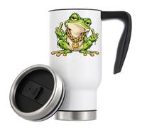Cartoon Frog with Jewelry Flipping Off Vacuum Insulated Thermal Travel Coffee Mug 480ml White