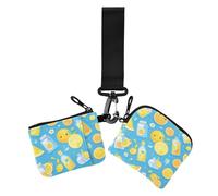 Cartoon Fruit Juice Summer Blue Women's Card Cases Change Holder Thin Flat Key Chain Wallet Change Purse with Zipper Pocket for Work Travel 2 Pcs, cartoon Fruit juice summer blue, One Size, Casual